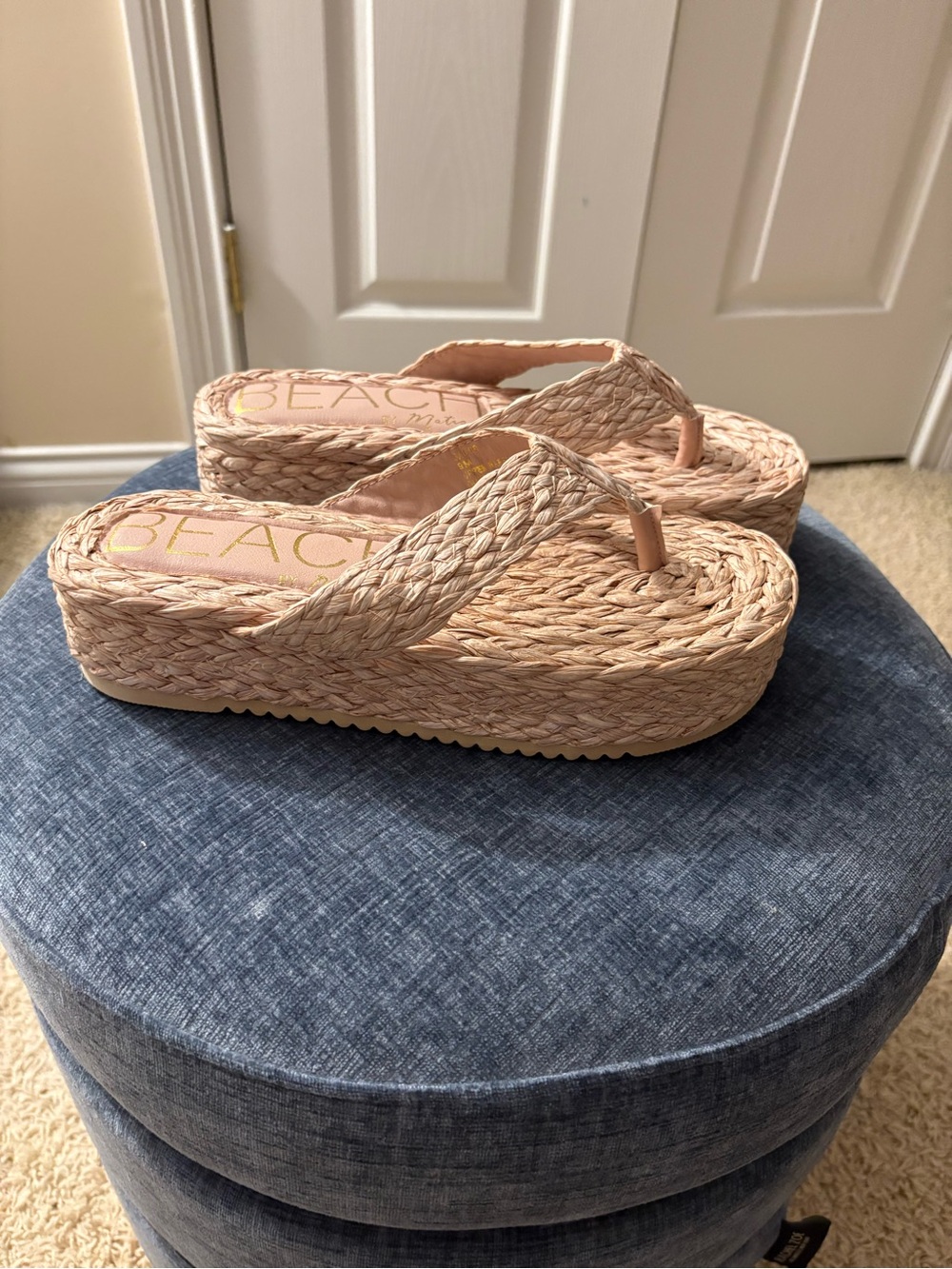 Braided Platform Flip Flop Sandal - Blush Pink